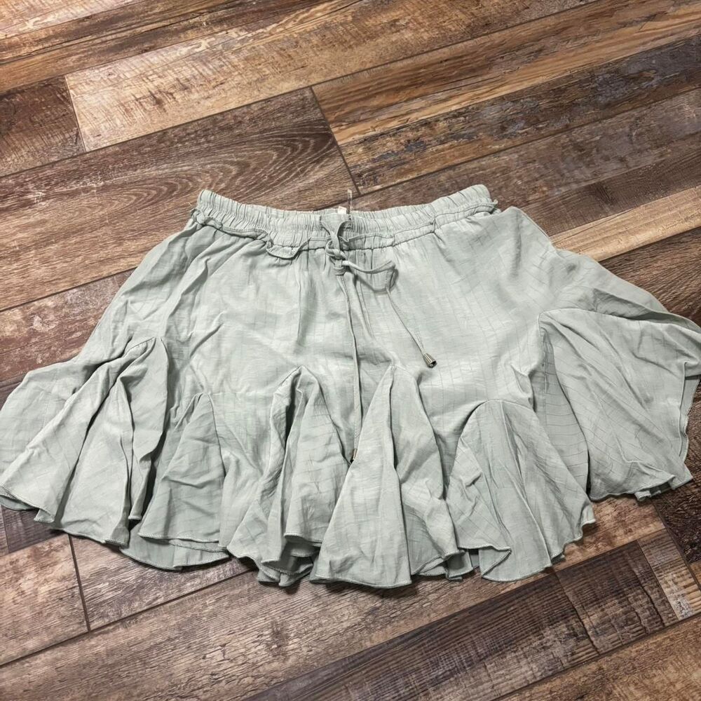 ENTRO Flowy Tie Party Beachy Medium Casual Sunday Women's Green Sage Mini Skirt